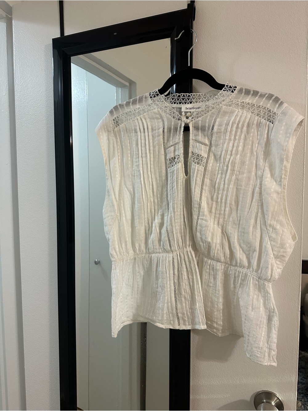 Heartloom White Pintuck Lace Peplum Blouse